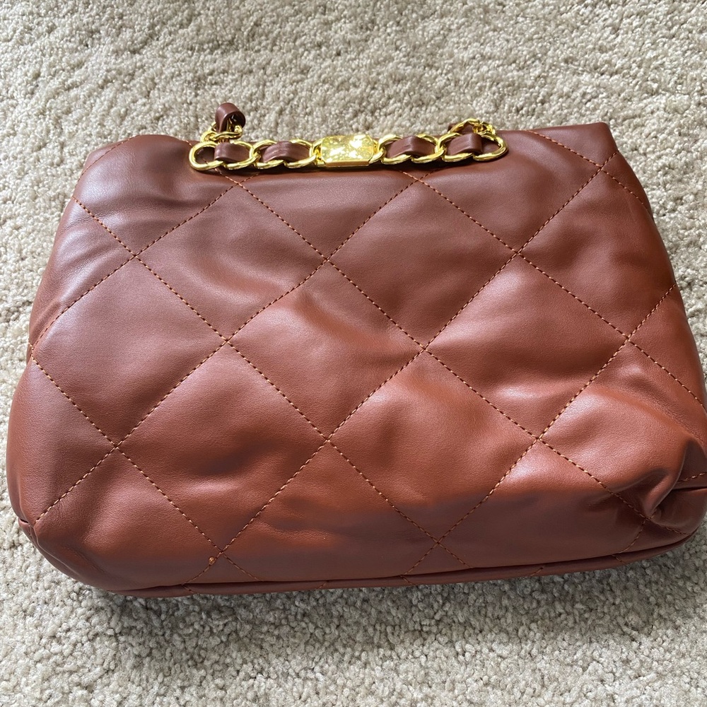 Brown Shoulder Bag with Gold chain